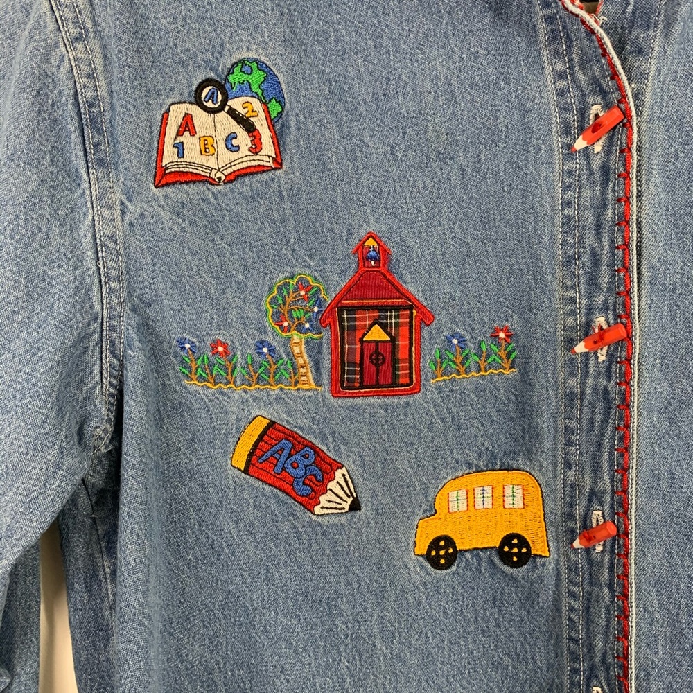 Vintage School Teacher Denim Button Up Shirt Small - Picture 8 of 11